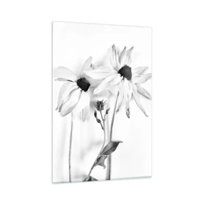 Cuadro sobre vidrio - Impresiones sobre Vidrio - Flores en blanco y negro con una composición sutil. - 80x120cm - Nadie quiere estar solo - Decoración de pared moderna para salón y dormitorio ARTTOR