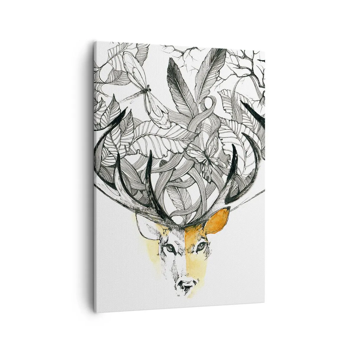 Cuadro sobre lienzo - Impresión de Imagen - Gráfico sutil de ciervo con astas decorativas. - 50x70cm - Cuernos de la abundancia - Decoración de pared moderna para salón y dormitorio ARTTOR
