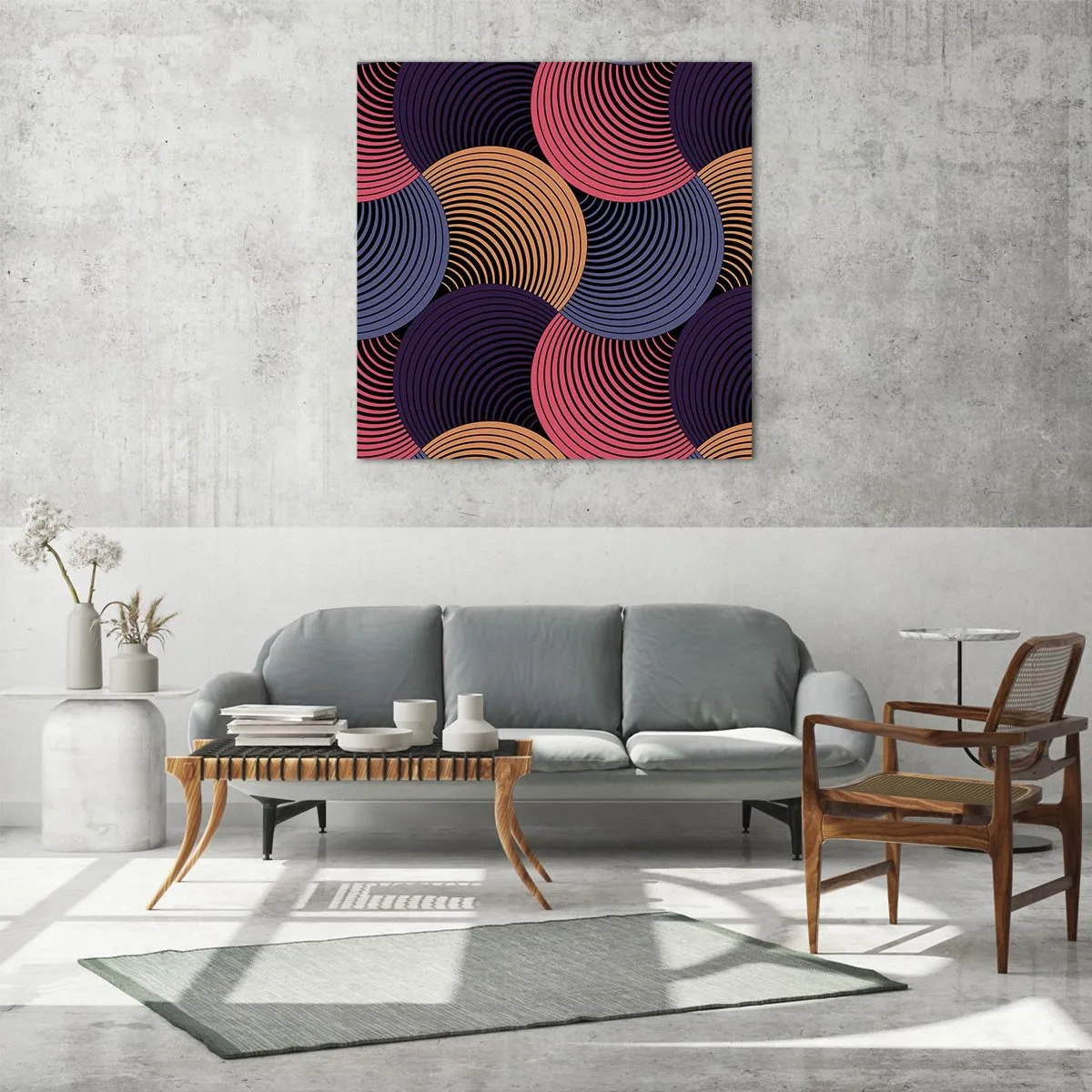 Cuadro sobre vidrio - Impresiones sobre Vidrio - En un ritmo circular - 70x70 cm