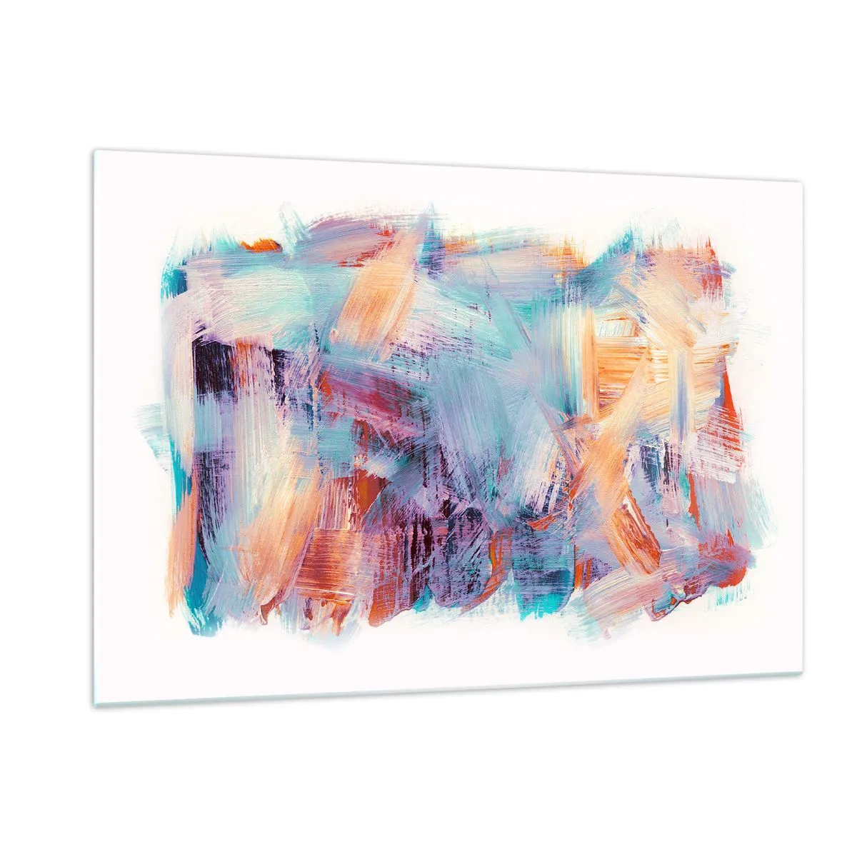 Cuadro sobre vidrio - Impresiones sobre Vidrio - Pinceladas coloridas en abstracción pastel - 120x80cm - Colorido desorden - Decoración de pared moderna para salón y dormitorio ARTTOR