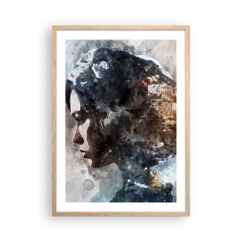 Póster en marco roble claro - Una historia sobre una niña con una ciudad de fondo - 50x70 cm