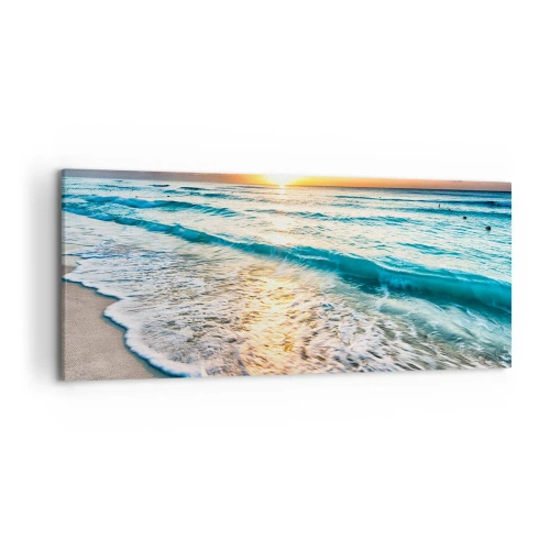 Cuadro sobre lienzo - Impresión de Imagen - Amanecer sobre una playa tranquila con olas. - 120x50cm - Un espectáculo digno de ver - Decoración de pared moderna para salón y dormitorio ARTTOR