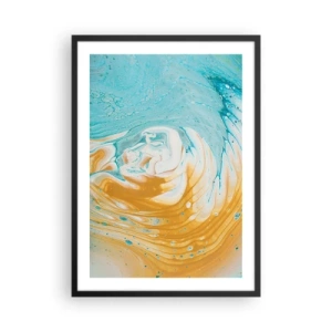 Póster en marco negro - Remolino abstracto en tonos de azul y naranja - 50x70cm - Remolino pastel - Decoración de pared moderna para salón y dormitorio ARTTOR