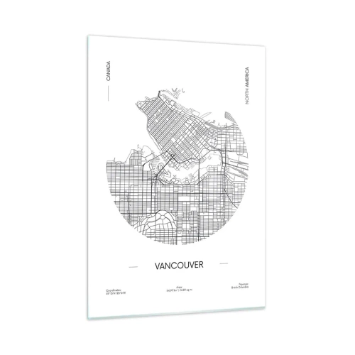 Cuadro sobre vidrio - Impresiones sobre Vidrio - Mapa callejero en blanco y negro de Vancouver - 50x70cm - Anatomía de Vancouver - Decoración de pared moderna para salón y dormitorio ARTTOR