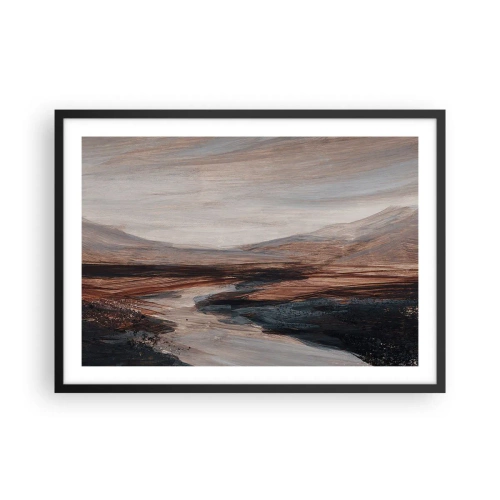 Póster en marco negro - Un paisaje pintoresco con un río y montañas. - 70x50cm - Valle apacible - Decoración de pared moderna para salón y dormitorio ARTTOR
