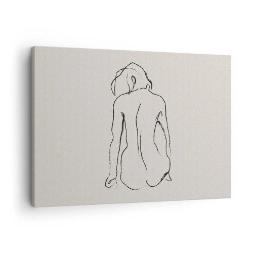 Cuadro sobre lienzo - Impresión de Imagen - Un boceto sutil de la silueta de una niña desde atrás. - 70x50cm - Esbozos de una espalada - Decoración de pared moderna para salón y dormitorio ARTTOR