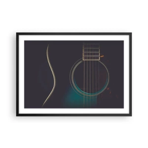 Póster en marco negro - Guitarra acústica en luz oscura y elegante. - 70x50cm - Un momento antes de que suene - Decoración de pared moderna para salón y dormitorio ARTTOR