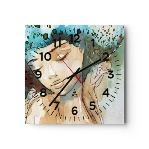Reloj de pared - Reloj de vidrio - Dama de azul - 40x40 cm
