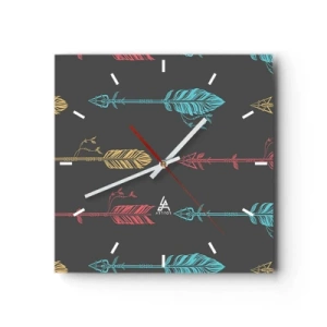 Reloj de pared - Reloj de vidrio - Patrón de flecha estilizada en colores pastel sobre un fondo oscuro - 30x30cm - Flechas - Decoración de pared moderna para salón y dormitorio ARTTOR