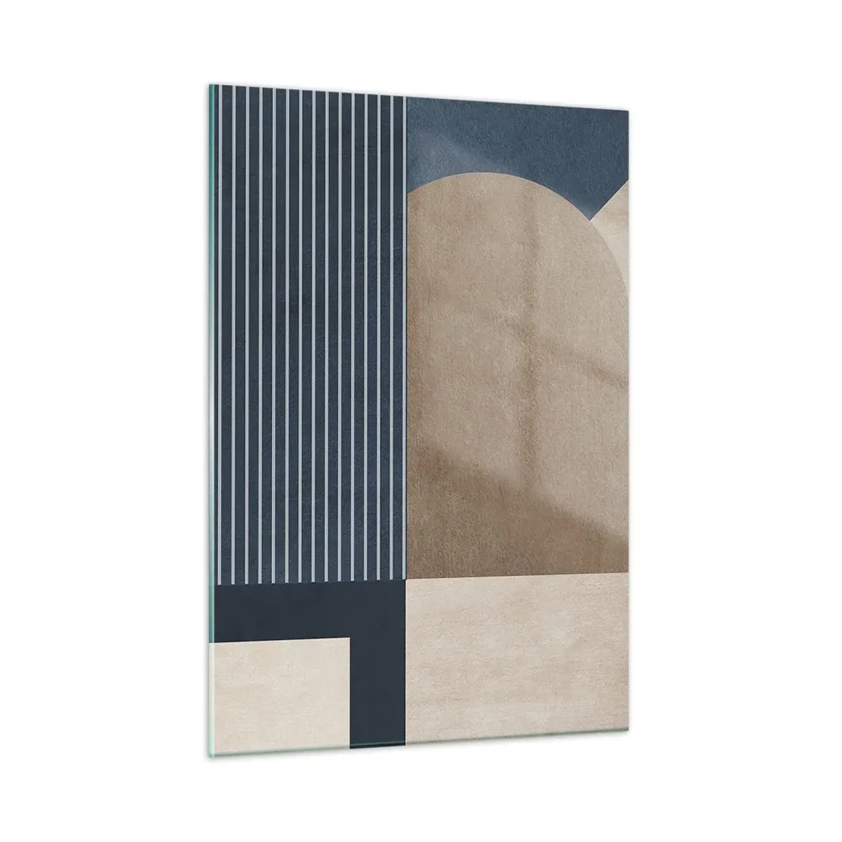 Cuadro sobre vidrio - Impresiones sobre Vidrio - Una forma minimalista con un círculo y líneas en beige. - 50x70cm - Composición de sencillez y redondez - Decoración de pared moderna para salón y dormitorio ARTTOR