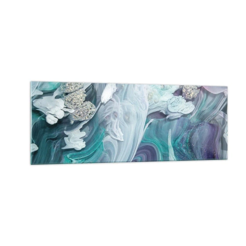 Cuadro sobre vidrio - Impresiones sobre Vidrio - Remolinos abstractos en tonos azules y blancos - 140x50cm - Corrientes de azul - Decoración de pared moderna para salón y dormitorio ARTTOR