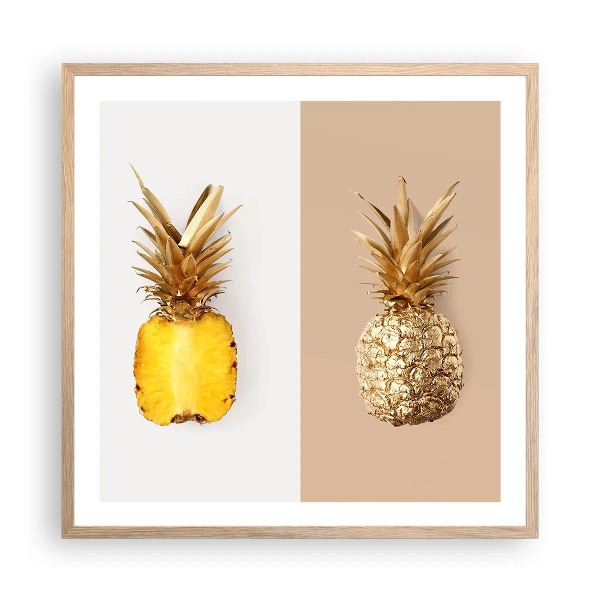 Póster en marco roble claro - Piña y media - 60x60 cm