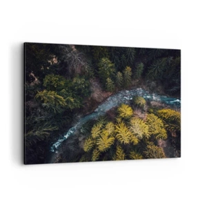 Cuadro sobre lienzo - Impresión de Imagen - Una vista desde arriba de un bosque con un río sinuoso. - 120x80cm - Rápido, cada vez más rápido - Decoración de pared moderna para salón y dormitorio ARTTOR