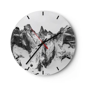 Reloj de pared - Reloj de vidrio - Picos de montañas nevados en blanco y negro - 30x30cm - Cresta amenazante - Decoración de pared moderna para salón, cocina y dormitorio ARTTOR