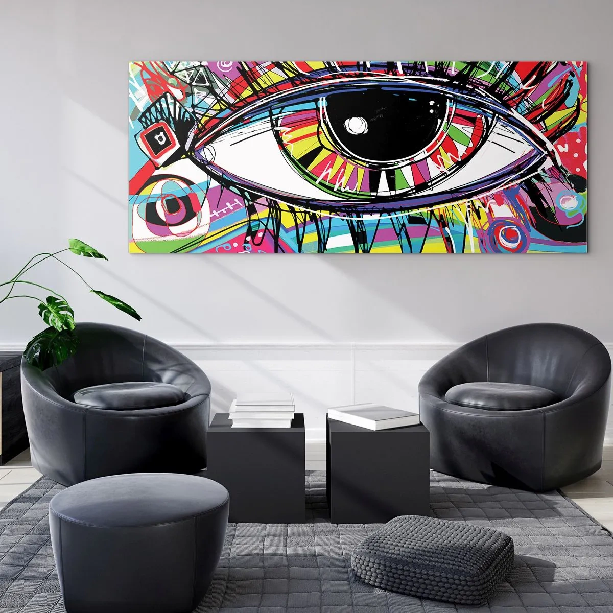 Cuadro sobre vidrio - Impresiones sobre Vidrio - Un ojo colorido - un alma colorida - 100x40 cm