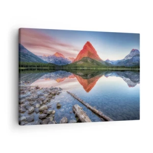Cuadro sobre lienzo - Impresión de Imagen - Una montaña reflejada en un lago al atardecer. - 70x50cm - Cálido y frío - Decoración de pared moderna para salón y dormitorio ARTTOR