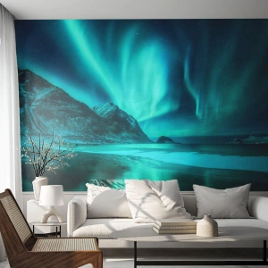 Fotomural personalizado Autoadhesivo Deluxe Sticker - Maravillas del norte - Paisaje, Polo Norte, Auroras boreales