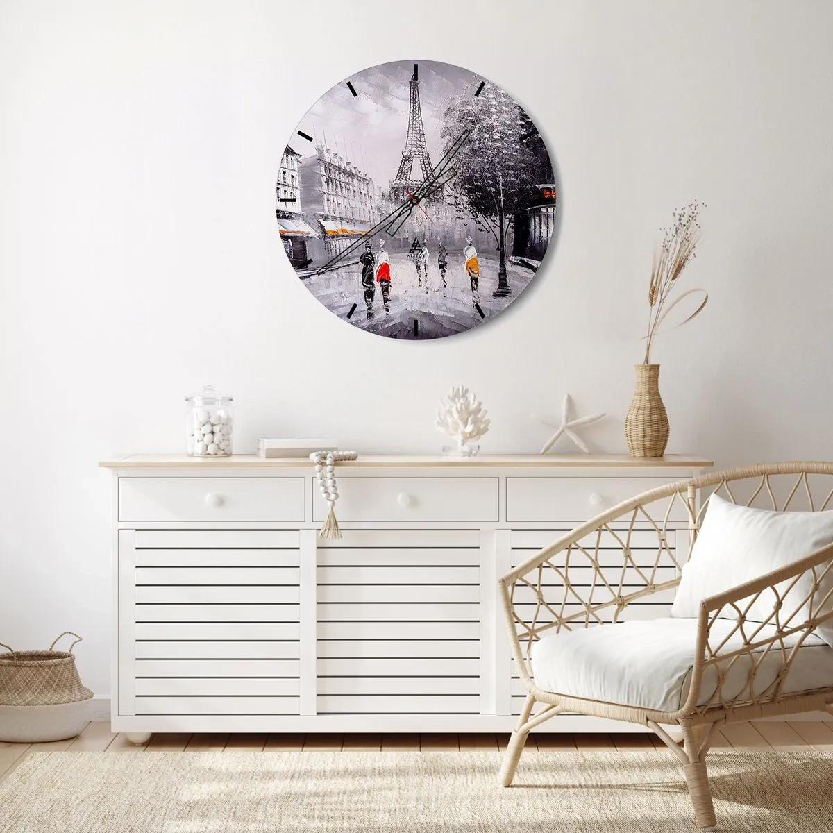 Reloj de pared - Reloj de vidrio - Una calle de París con la Torre Eiffel al fondo - 30x30cm - Un paseo parisino - Decoración de pared moderna para salón, cocina y dormitorio ARTTOR