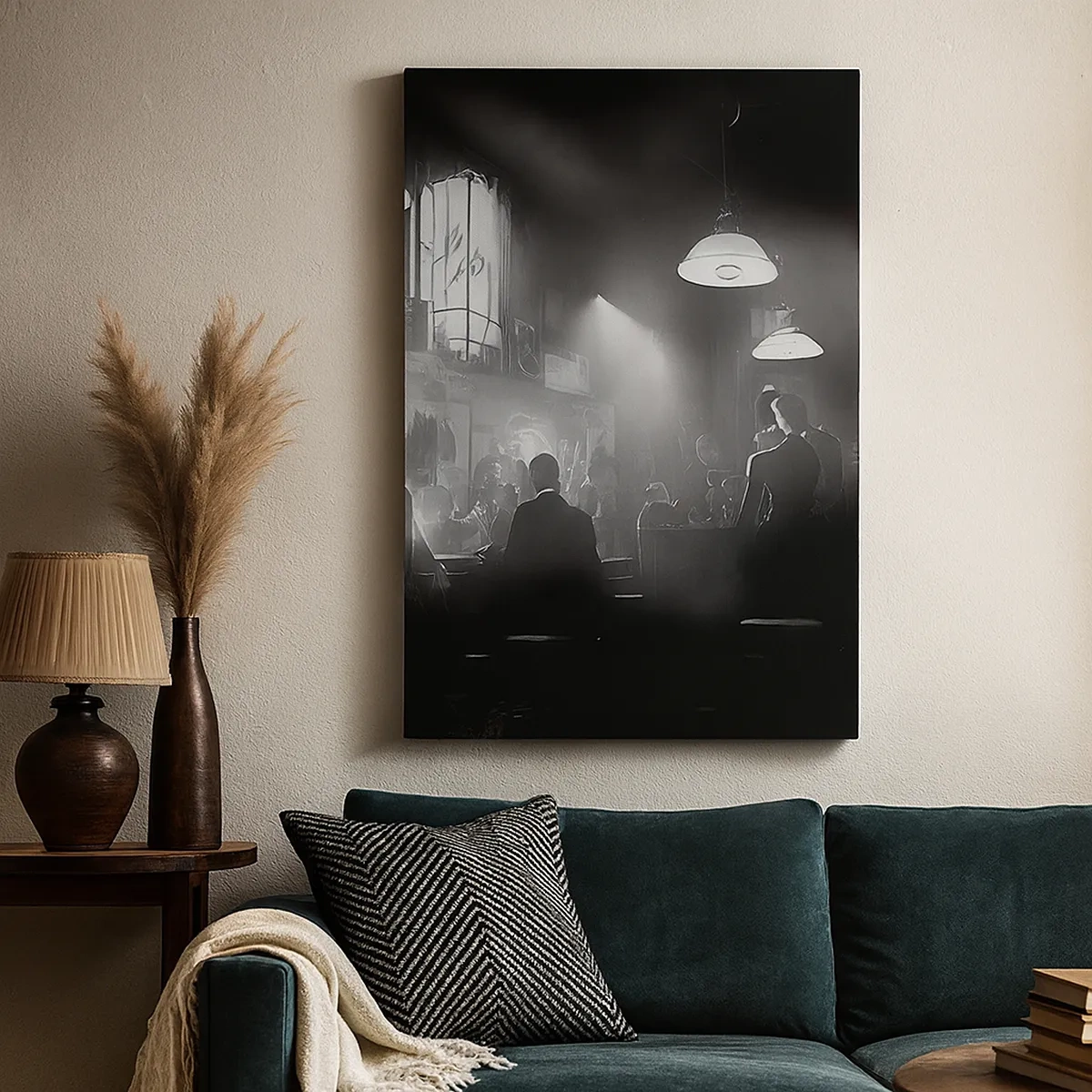 Cuadro sobre lienzo - Impresión de Imagen - Escena de clubes nocturnos de jazz en blanco y negro - 50x70cm - En clave de jazz - Decoración de pared moderna para salón y dormitorio ARTTOR