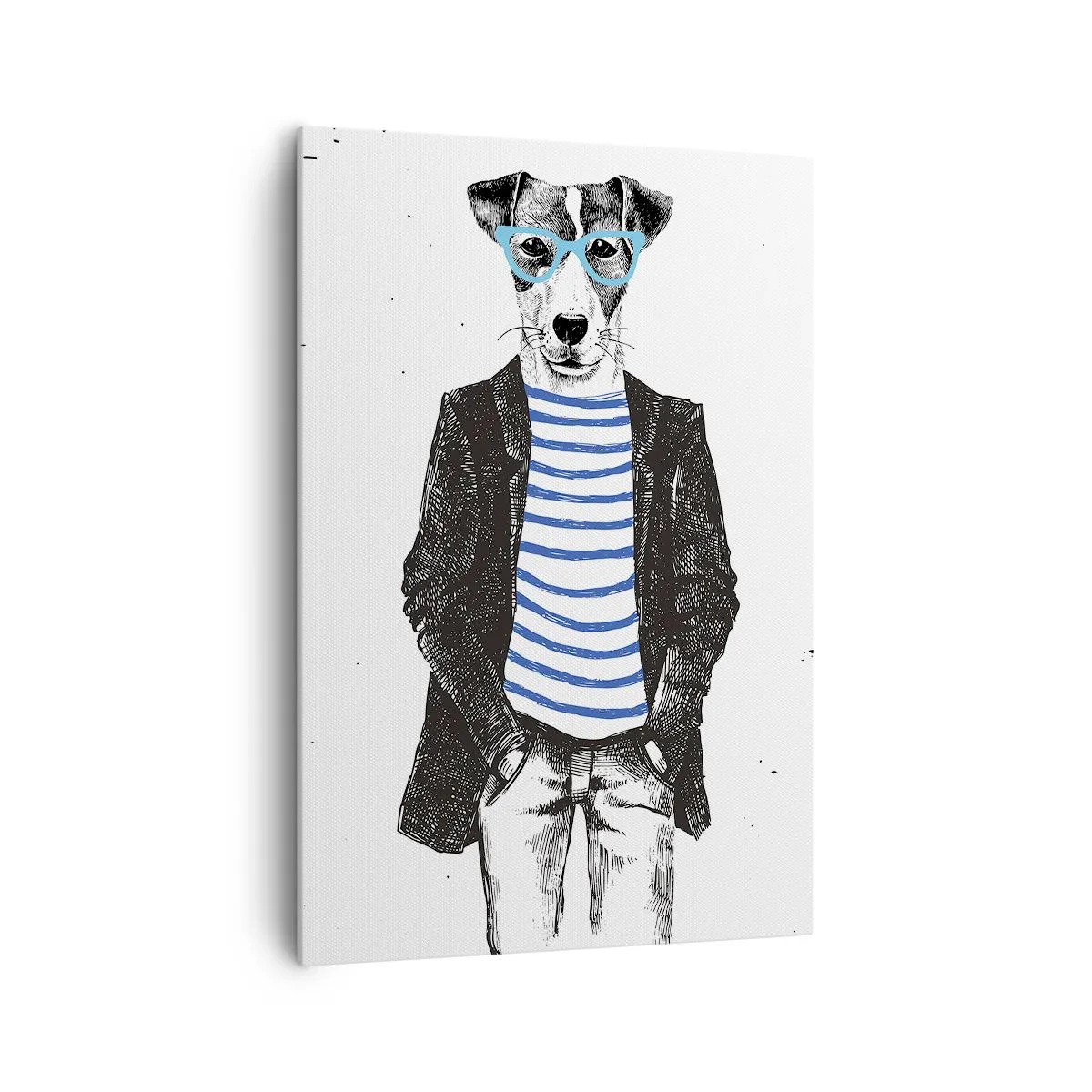 Cuadro sobre lienzo - Impresión de Imagen - Retrato de un perro con gafas y camisa de marinero en estilo humorístico. - 70x100cm - El encanto del perro - Decoración de pared moderna para salón y dormitorio ARTTOR