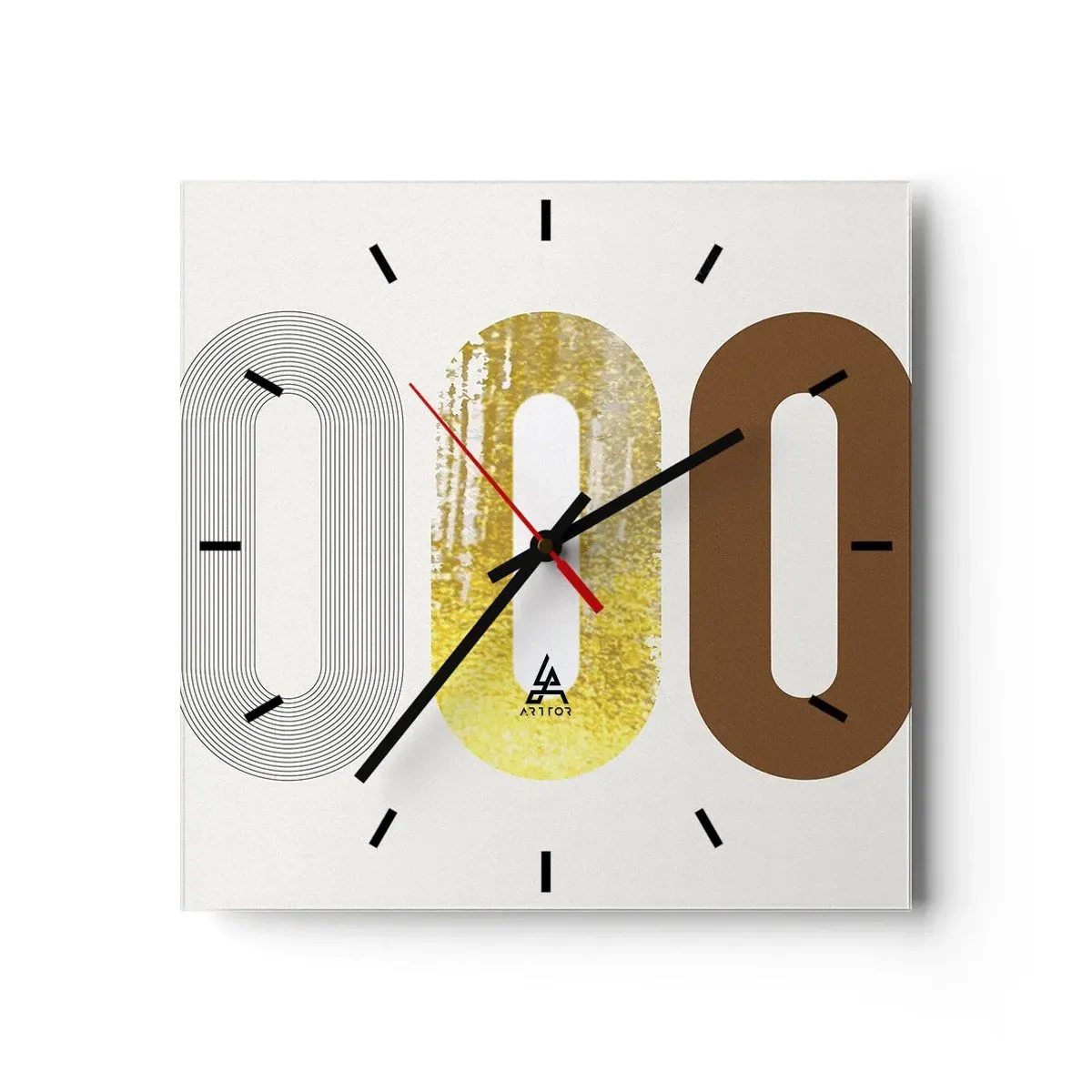 Reloj de pared - Reloj de vidrio - Motivo abstracto de tres formas geométricas - 30x30cm - ¡Ooo! - Decoración de pared moderna para salón y dormitorio ARTTOR