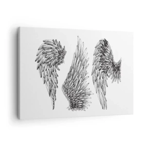 Cuadro sobre lienzo - Impresión de Imagen - Tres bocetos en blanco y negro de alas en estilo minimalista. - 70x50cm - Y puedes convertirte en un ángel - Decoración de pared moderna para salón y dormitorio ARTTOR