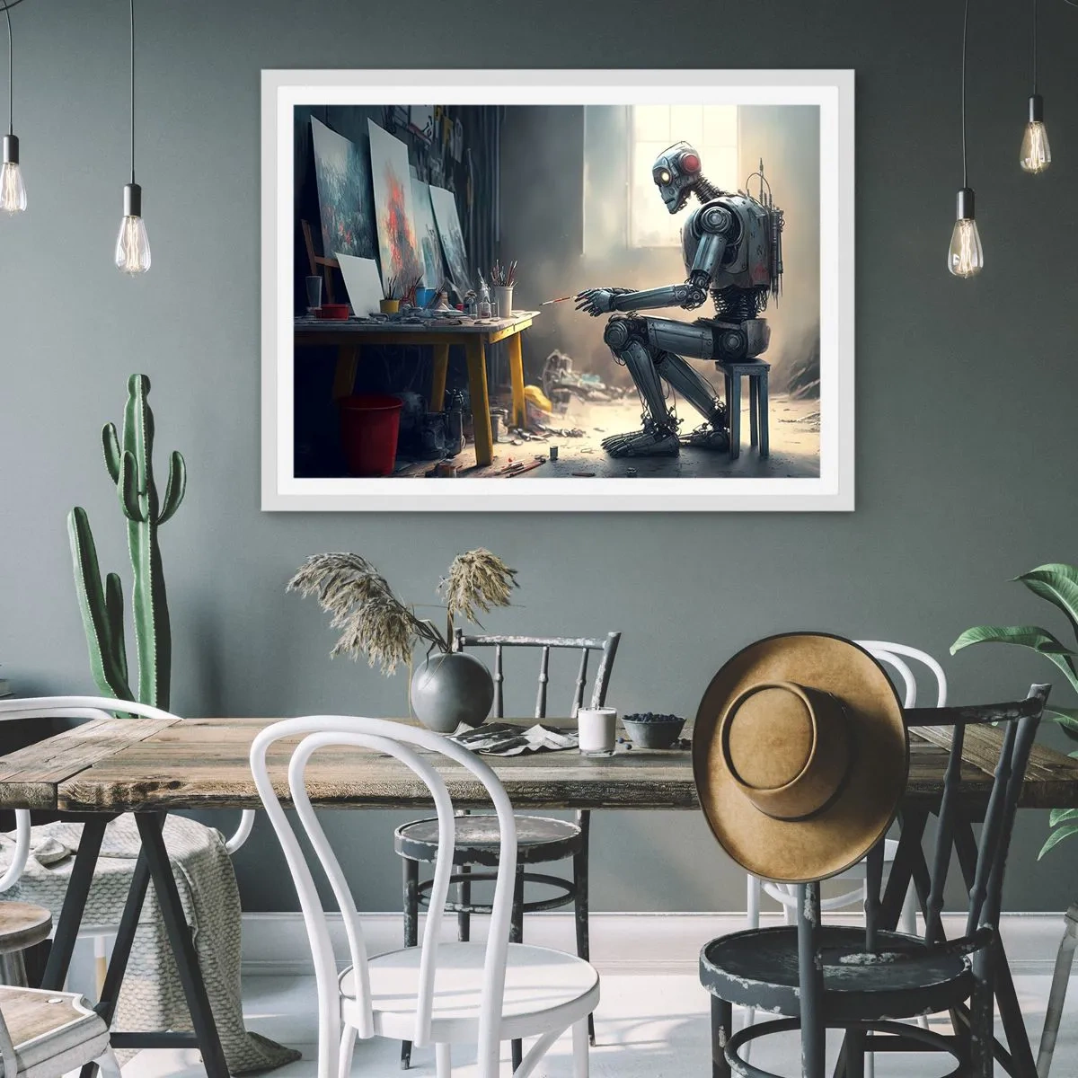 Póster en marco blanco - El acto de creación - 91x61 cm