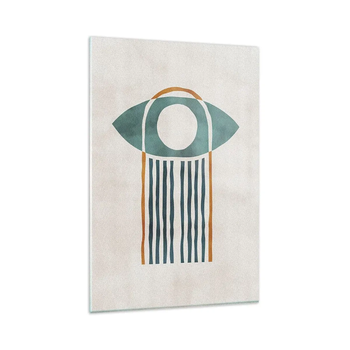 Cuadro sobre vidrio - Impresiones sobre Vidrio - Patrón geométrico en tonos verdes y naranjas. - 80x120cm - Signos y rituales - Decoración de pared moderna para salón y dormitorio ARTTOR