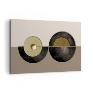 Cuadro sobre lienzo - Impresión de Imagen - Círculos abstractos en tonos dorados y marrones. - 120x80cm - Variaciones en torno a un círculo - Decoración de pared moderna para salón y dormitorio ARTTOR