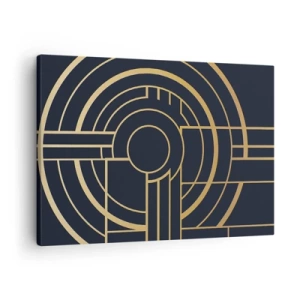 Cuadro sobre lienzo - Impresión de Imagen - Patrón geométrico con líneas doradas. - 70x50cm - Giro de los elementos - Decoración de pared moderna para salón y dormitorio ARTTOR