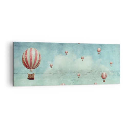 Cuadro sobre lienzo - Impresión de Imagen - Globos retro contra un cielo azul y un fondo verde. - 140x50cm - Libre del ajetreo de la vida - Decoración de pared moderna para salón y dormitorio ARTTOR