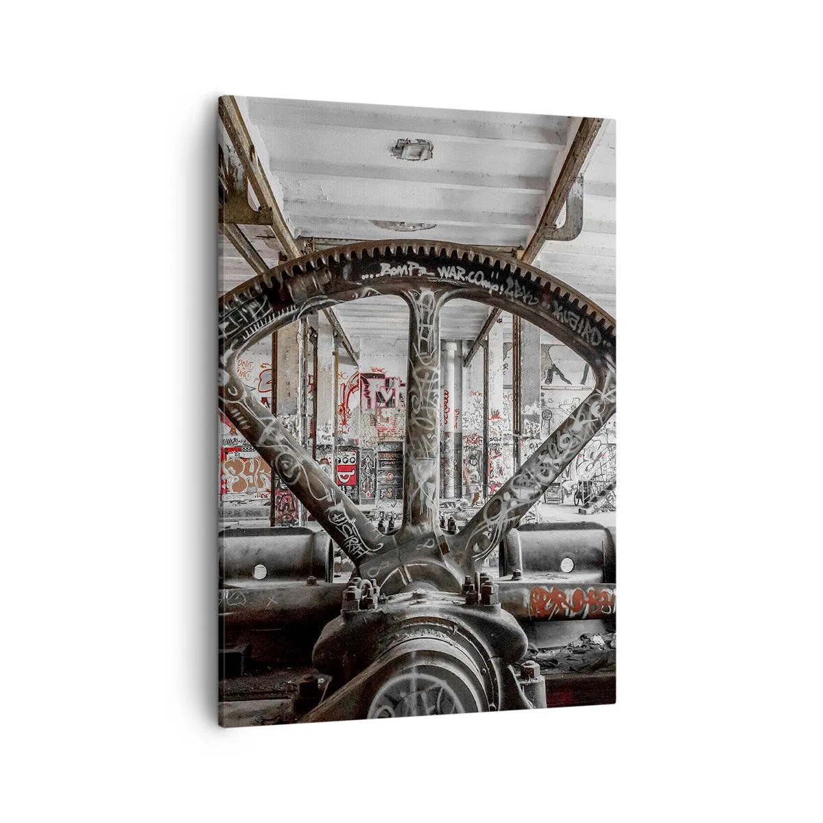 Cuadro sobre lienzo - Impresión de Imagen - Un antiguo mecanismo en un interior industrial abandonado. - 50x70cm - La vida secreta de una fábrica - Decoración de pared moderna para salón y dormitorio ARTTOR