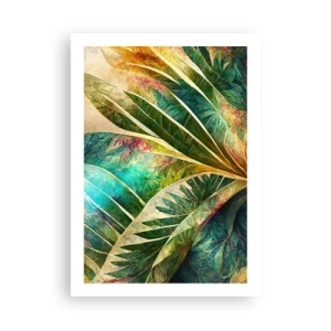 Póster - Una composición frondosa en tonos verdes y dorados. - 50x70cm - Los colores del trópico - Decoración de pared moderna para salón y dormitorio ARTTOR