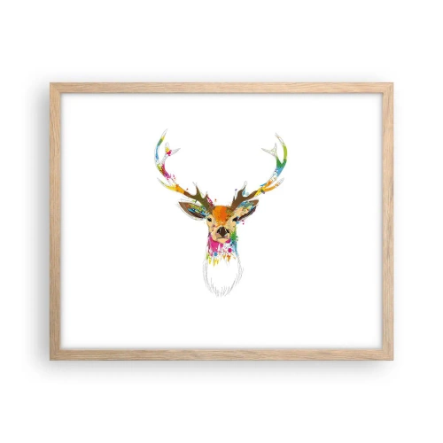 Póster en marco roble claro - Un suave ciervo bañado en color - 50x40 cm