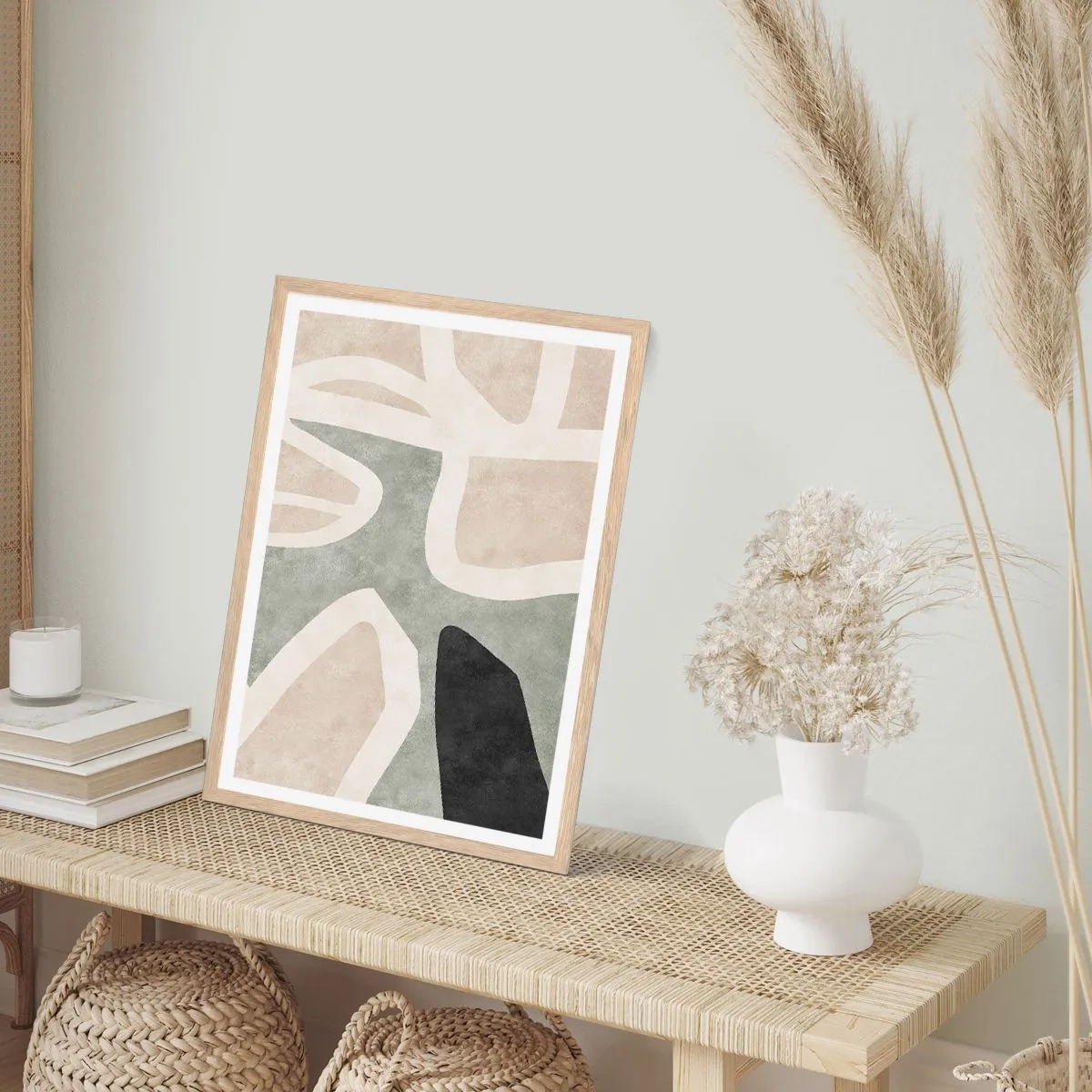 Póster en marco roble claro - Composición con un toque negro - 40x50 cm