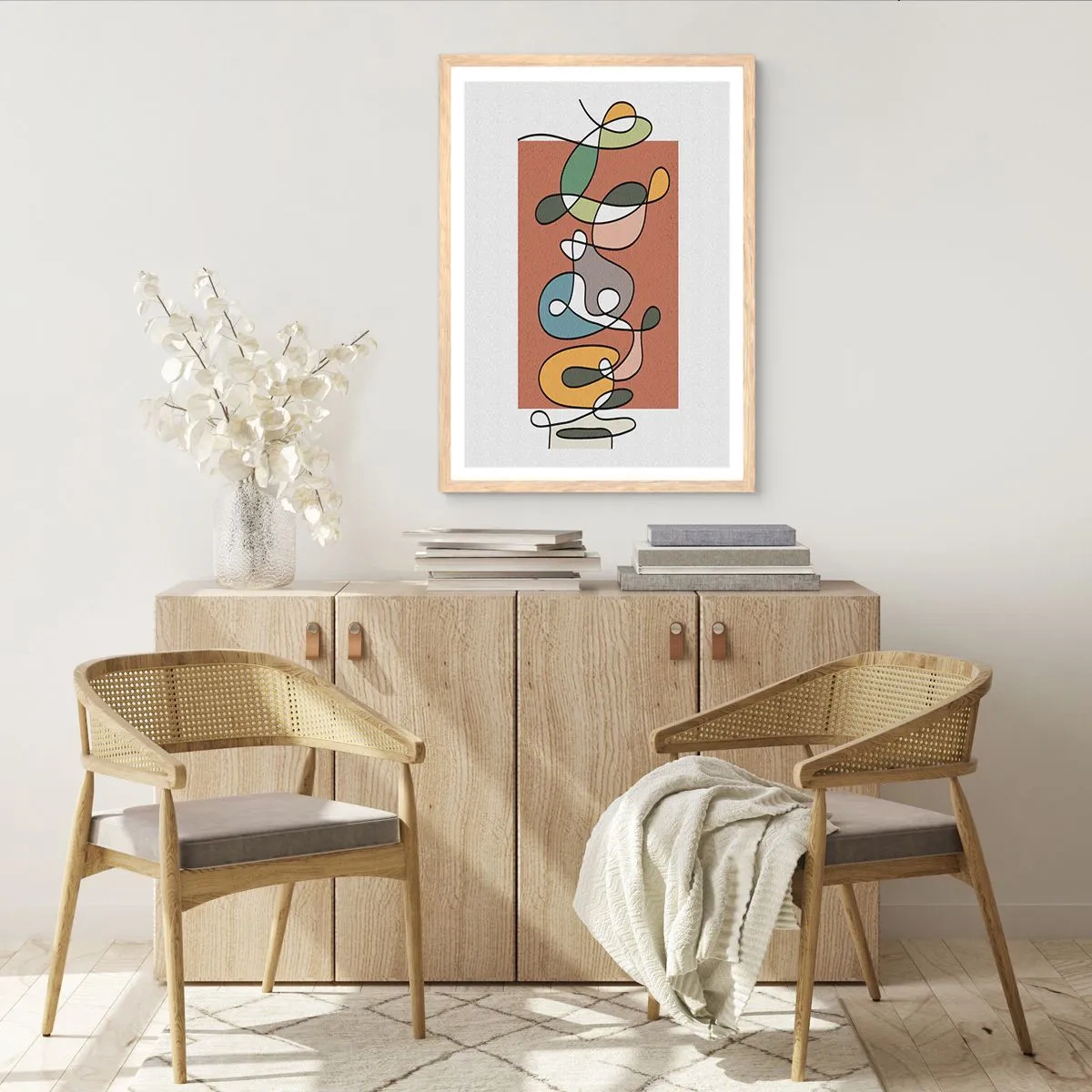 Póster en marco roble claro - Abstracción: una maraña de colores - 70x100 cm