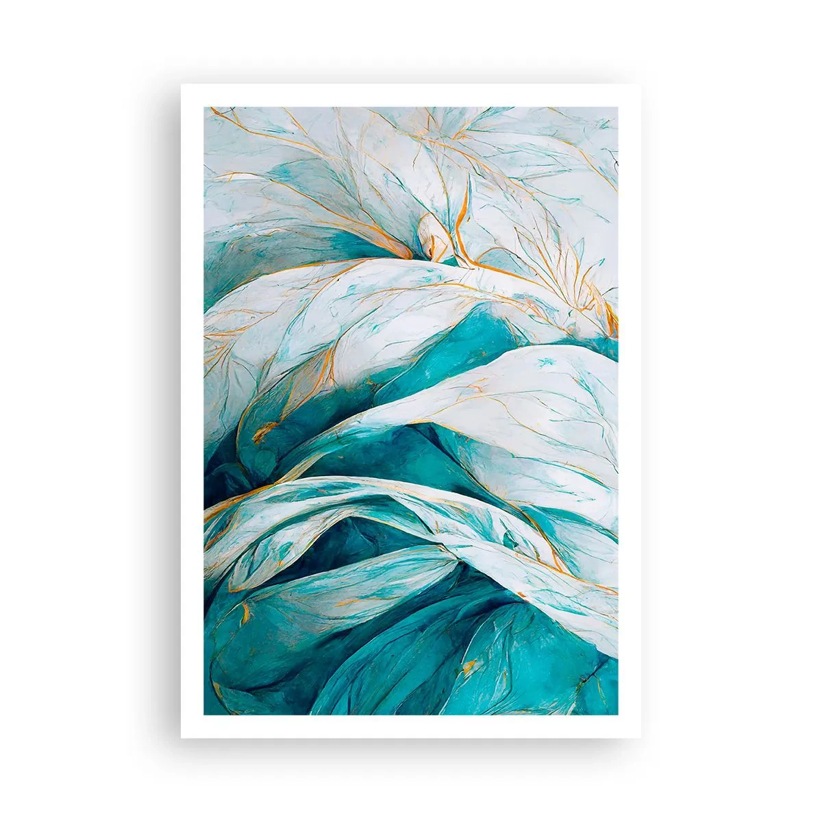 Póster - Abstracción azul con motivos dorados - 70x100 cm