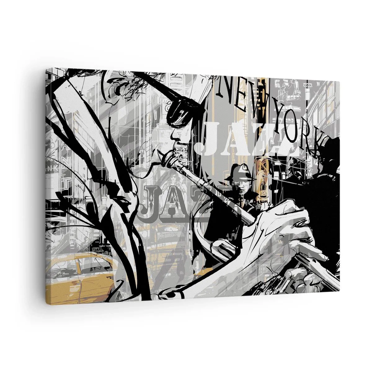 Cuadro sobre lienzo - Impresión de Imagen - Escena de jazz de Nueva York - 70x50cm - Al ritmo de Nueva York - Decoración de pared moderna para salón y dormitorio ARTTOR