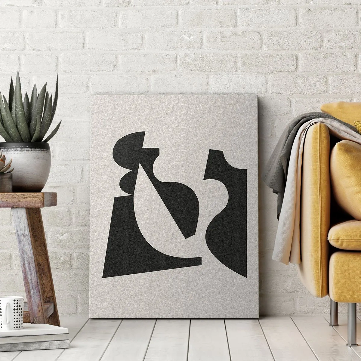 Cuadro sobre lienzo - Impresión de Imagen - Composición geométrica abstracta en blanco y negro - 50x70cm - Para automontaje - Decoración de pared moderna para salón y dormitorio ARTTOR