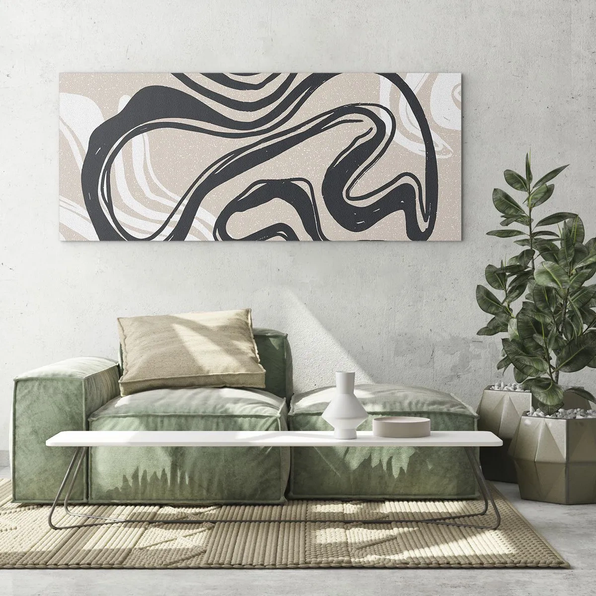 Cuadro sobre vidrio - Impresiones sobre Vidrio - Líneas abstractas en tonos oscuros sobre un fondo beige. - 140x50cm - Expresión multiplicada - Decoración de pared moderna para salón y dormitorio ARTTOR