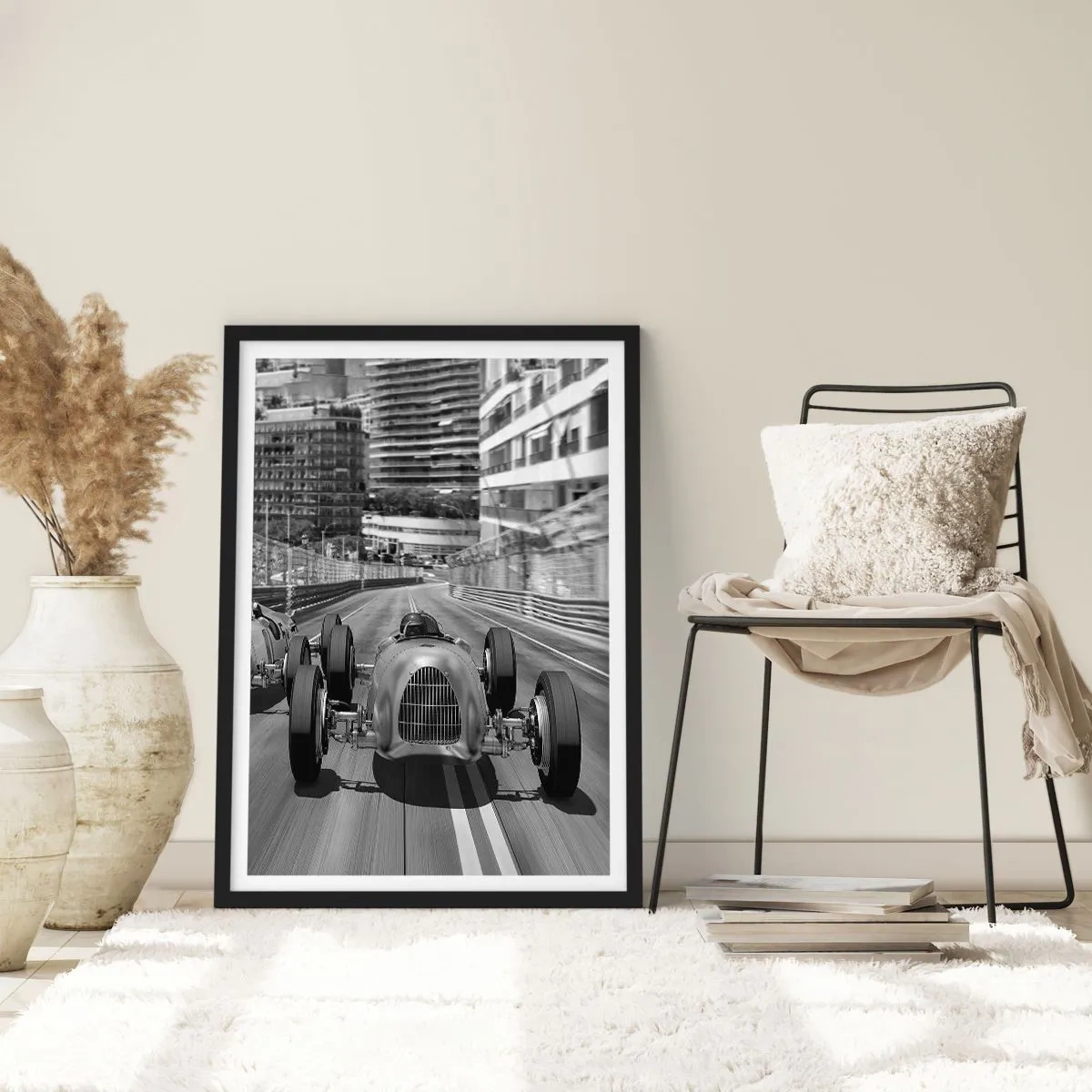 Póster en marco negro - Carreras de motor históricas de Montecarlo - 50x70cm - Érase una vez en Montecarlo - Decoración de pared moderna para salón y dormitorio ARTTOR