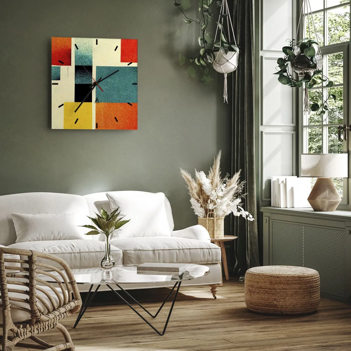 Reloj de pared - Reloj de vidrio - Abstracción geométrica - buena energía - 30x30 cm