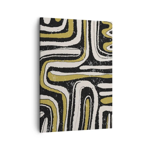 Cuadro sobre lienzo - Impresión de Imagen - Patrón abstracto en negro, blanco y dorado. - 50x70cm - Composición: tramos y callejones - Decoración de pared moderna para salón y dormitorio ARTTOR