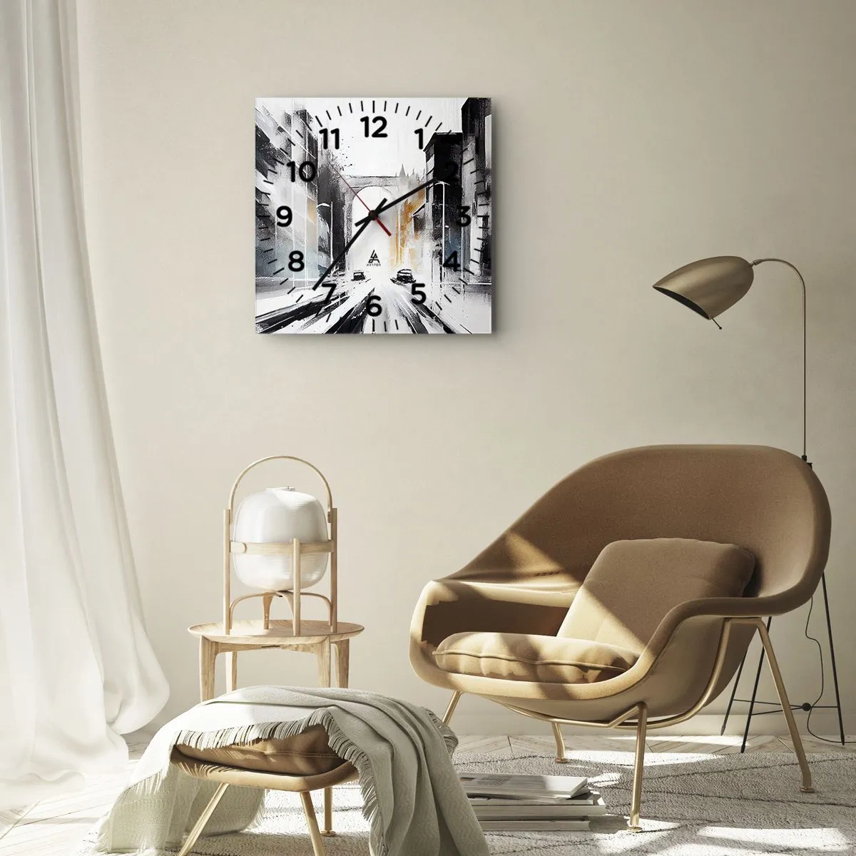 Reloj de pared - Reloj de vidrio - Estudio de la ciudad: arquitectura y movimiento - 40x40 cm