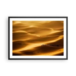 Póster en marco negro - Una caravana de camellos vagando por las dunas doradas del desierto. - 70x50cm - Caravana sobre las olas del desierto - Decoración de pared moderna para salón y dormitorio ARTTOR