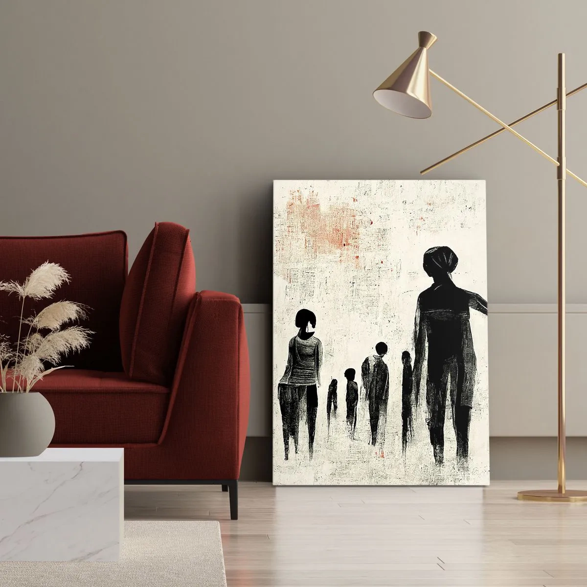 Cuadro sobre lienzo - Impresión de Imagen - Figuras en una composición monocromática sobre un fondo claro. - 50x70cm - Contra la soledad - Decoración de pared moderna para salón y dormitorio ARTTOR