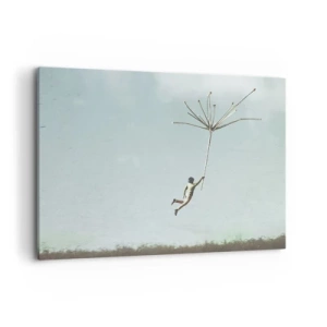 Cuadro sobre lienzo - Impresión de Imagen - Una figura levantada por una gran semilla de diente de león. - 100x70cm - Bailando con la brisa - Decoración de pared moderna para salón y dormitorio ARTTOR