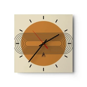 Reloj de pared - Reloj de vidrio - Patrón geométrico con círculos y líneas naranjas. - 30x30cm - El plan perfecto - Decoración de pared moderna para salón y dormitorio ARTTOR