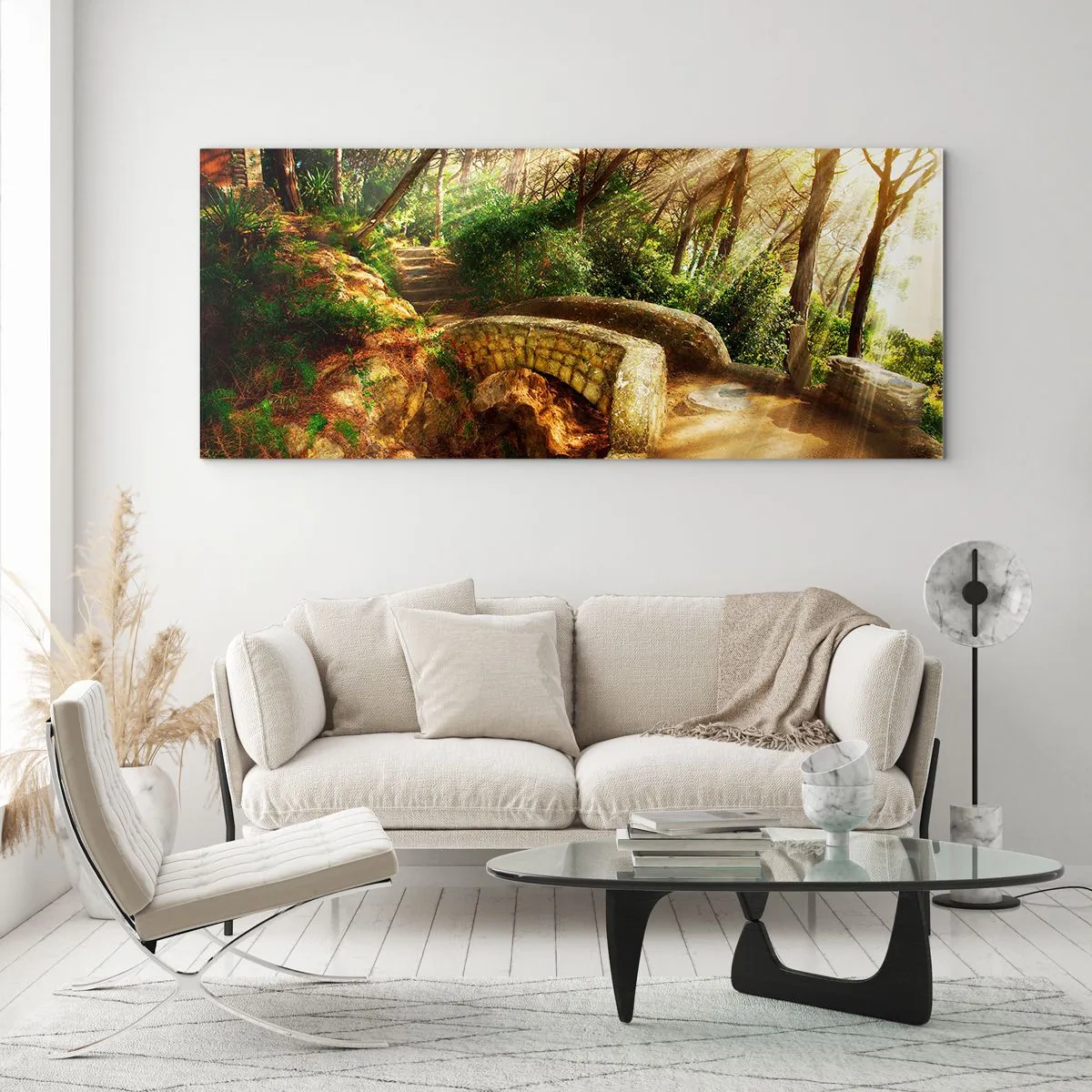 Cuadro sobre vidrio - Impresiones sobre Vidrio - Directamente desde el puente hacia el bosque de las hadas - 90x30 cm