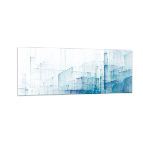 Cuadro sobre vidrio - Impresiones sobre Vidrio - Formas geométricas abstractas en tonos azules - 140x50cm - Cómo se hizo el espacio - Decoración de pared moderna para salón y dormitorio ARTTOR